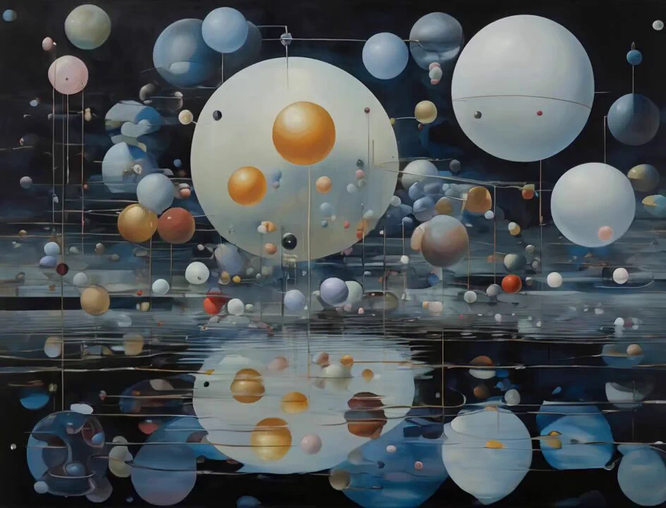 In "Cosmic Choreography," spheres float across a dark, reflective plane, orchestrating a silent dance that hints at the unseen forces binding them together https://t.co/7kaQiGuv6k