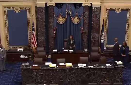 🚨 LMAO! Kamala Harris just botched the Pledge of Allegiance on the Senate floorWhat a joke 🤣 https://t.co/sCz5THpVO0