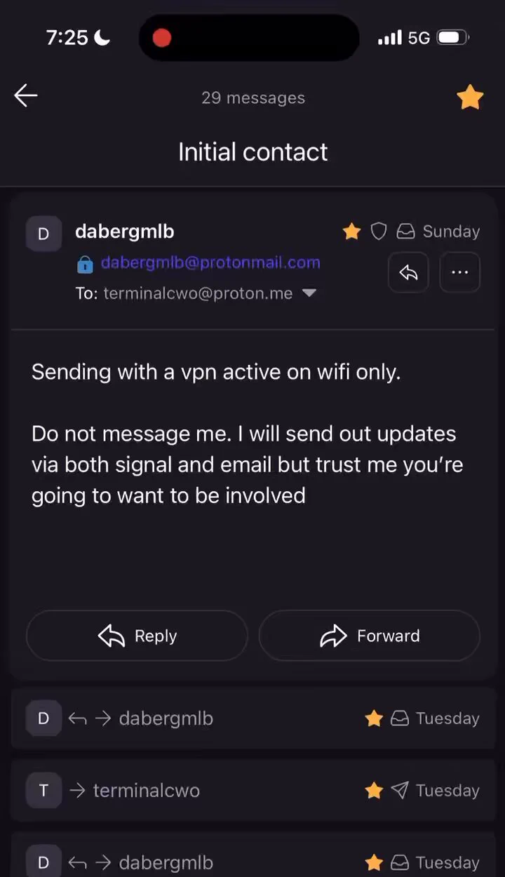 Before the X space on the @ShawnRyan762 show tonight, I made a quick screen record of my proton mail app inbox to show the full chain of messages. The screenshot with squiggly lines being passed around was not something I sent to the show. That was their product. I sent the raw, unredacted email as you’ll see in this video to both the SRS and the FBI. Edit: I meant to say cryptologic warfare officer at the beginning.