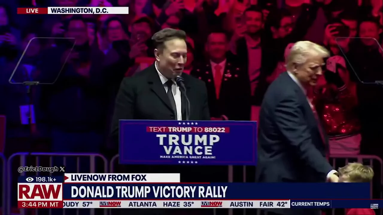 🚨BREAKING: Elon Musk Takes The Stage At Trump Victory Rally As The Crowd Goes WildWATCH LIVE:https://t.co/4h6dLDF12d https://t.co/lV4qyFhGYZ