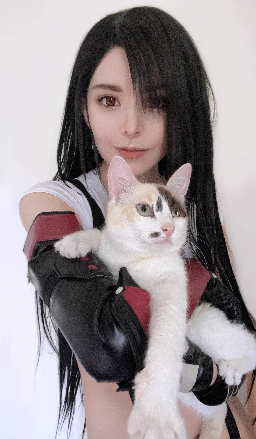 Tifa and a cat!I loved every cat scene in the game! Especially the ones with Wedge’s cats! Luckily I have a look-alike 😸 So... is that Reggie, Biggums, or Smalls? Check comments to compare it yourself and make your guess! ( ⓛ ω ⓛ *)#cosplay #FF7R #TifaLockhart https://t.co/HX2qqUUIqc
