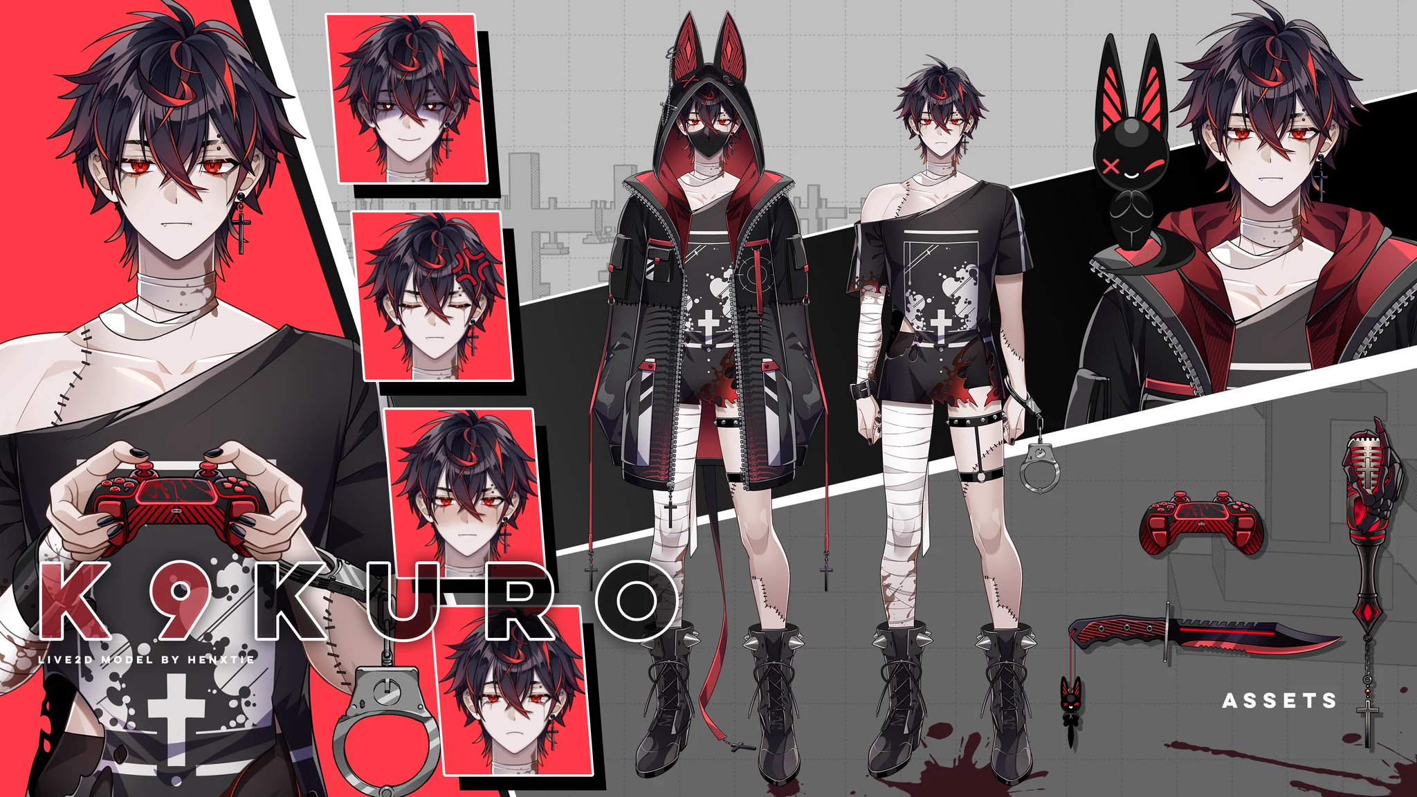 VTuber model for @K9_KURO ❤️‍🩹 #k9kuro✤ Art by me✤ Rig by @zenseikun @iron_vertex Congrats again on your debut! 🐓 https://t.co/DS4PVkEqev