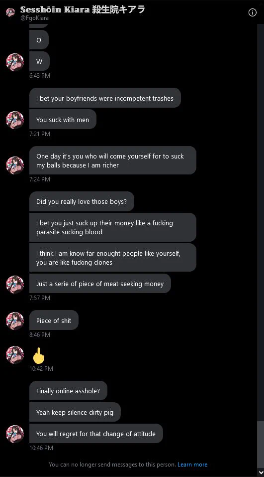 WARNING: EXTREME RUDENESSThis person is so rude and disrespectful, not only he called me by names, treat all women like his toy he also threaten me and send d.e.a.t.h threat to me. I dont want to talk with a toxic person so I just want to warn everybody to stay away from him https://t.co/APBdURU62c