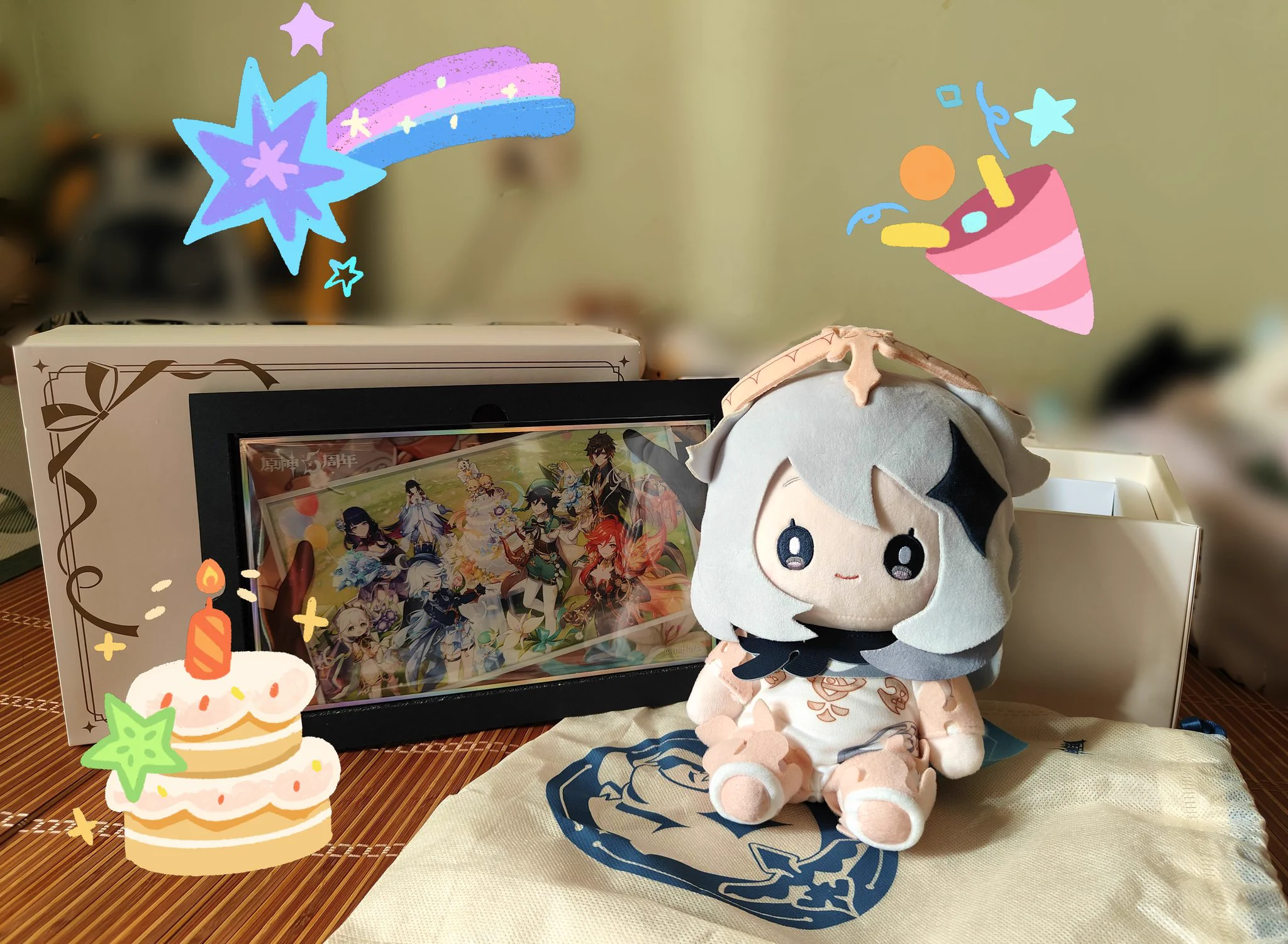 祝原神5周年快乐！！
感谢老米送的礼盒，我会养好这只派蒙的！🙏 https://t.co/1HgaMOvtJS