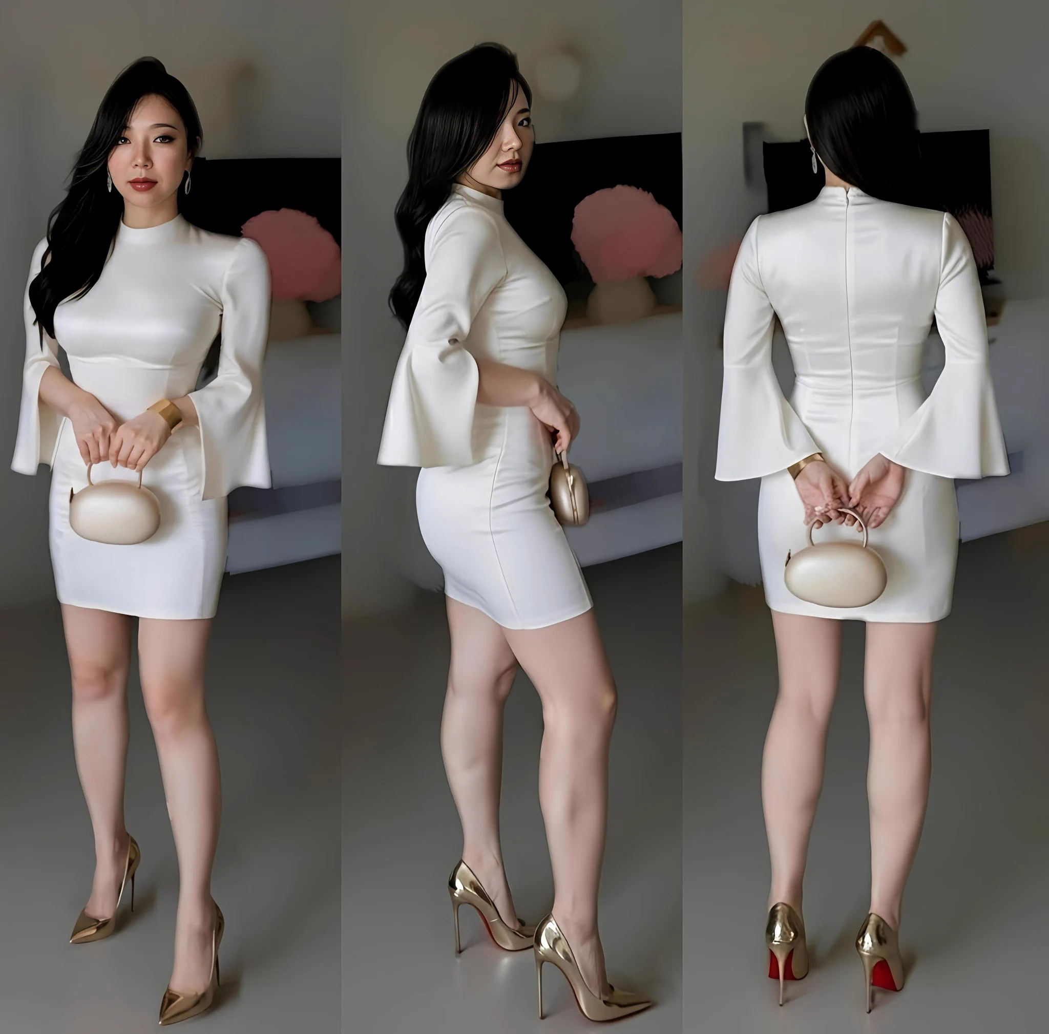 裙子、包包是老婆年头公司晚宴穿的（这种衣服老婆只穿一次，所以敢偷来穿😋）
淫荡妓女高跟鞋是我的。
裙内～后有肛塞前有负锁，我穿着OK吗？ https://t.co/gQkYCjycDO