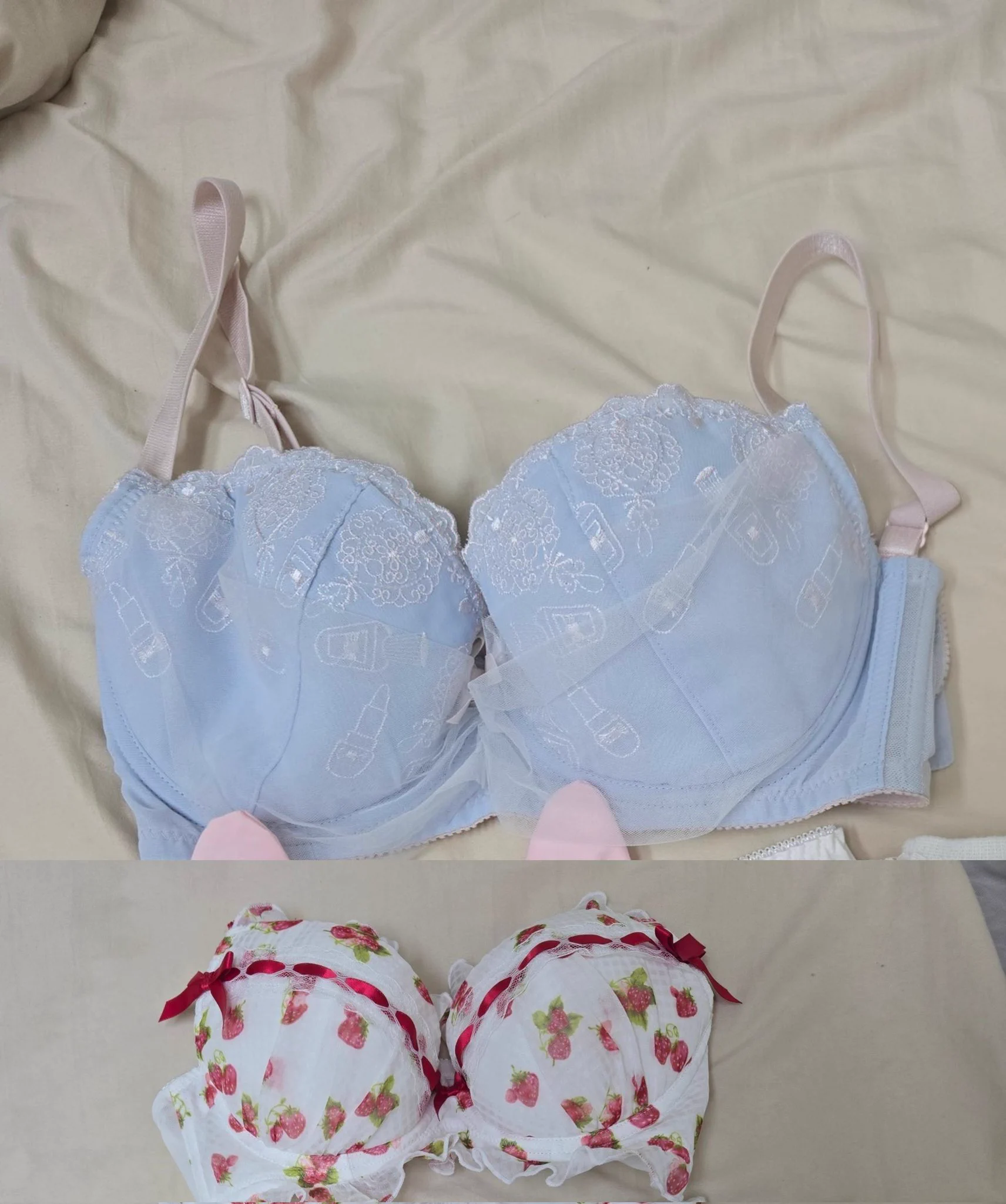 更新
黑色愛心襪500
Nike襪600
黑色膝下襪600
白色內褲800
藍色內褲800
草莓內衣1500
藍色蕾絲內衣2000
黑色內衣2000

內褲+內褲 優惠1200
襪子+內褲 優惠1200
襪子+襪子 優惠1000

不附照片 僅寄送 無面交 需先匯款 不客製化 穿一天

購買任意商品，想要的話可以索取用過的胸貼，送完為止 https://t.co/8KFNN5C8RU