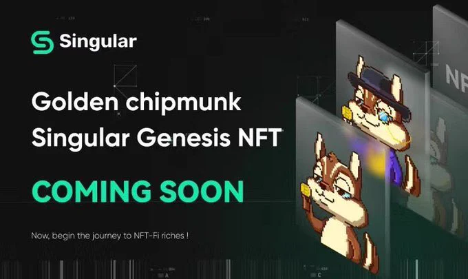 这里介绍一个项目 @0xSingularLabs ，Singular是全网唯一的BTC NFT实时借贷平台，他们将推出创世全链PFP Golden Chipmunk。持有这个NFT的用户将享受借贷手续费折扣，并有机会参与明牌Token空投。🎁抽5个幸运白 关注@0xSingularLabs转发，点赞，留brc地址 https://t.co/vElhZ6iY2B