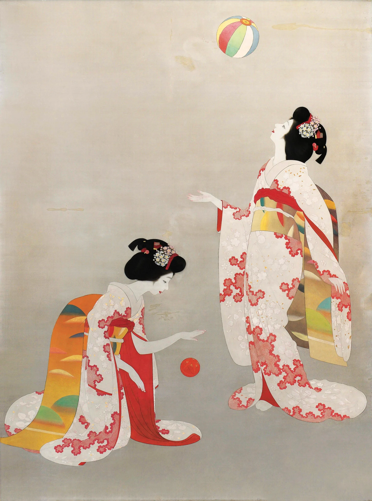 岡本 神草　おかもと しんそう　Okamoto Shinsō　1894–1933《婦女遊戯》1932（昭和7）年・20世紀絹に彩色・額装個人蔵 https://t.co/z9gehdtBo2
