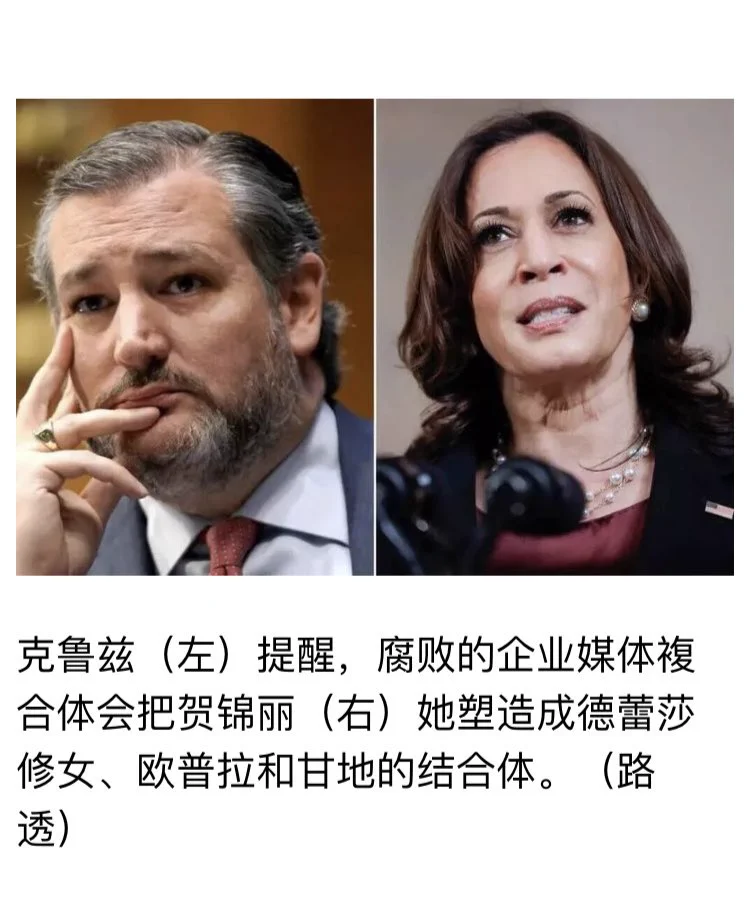 共和党联邦参议员Ted Cruz警告共和党不要轻视贺锦丽。

22日，Ted Cruz在一档节目中称共和党普遍轻视贺锦丽，甚至过早庆祝起本阵营的胜利来。

他认为共和党轻视了价值数十亿美元的免费媒体在为民主党摇旗呐喊。他声称企业和媒体共同体会把贺锦丽包装成特蕾莎修女、欧普拉和甘地结合体。 https://t.co/Cigv427Aoc
