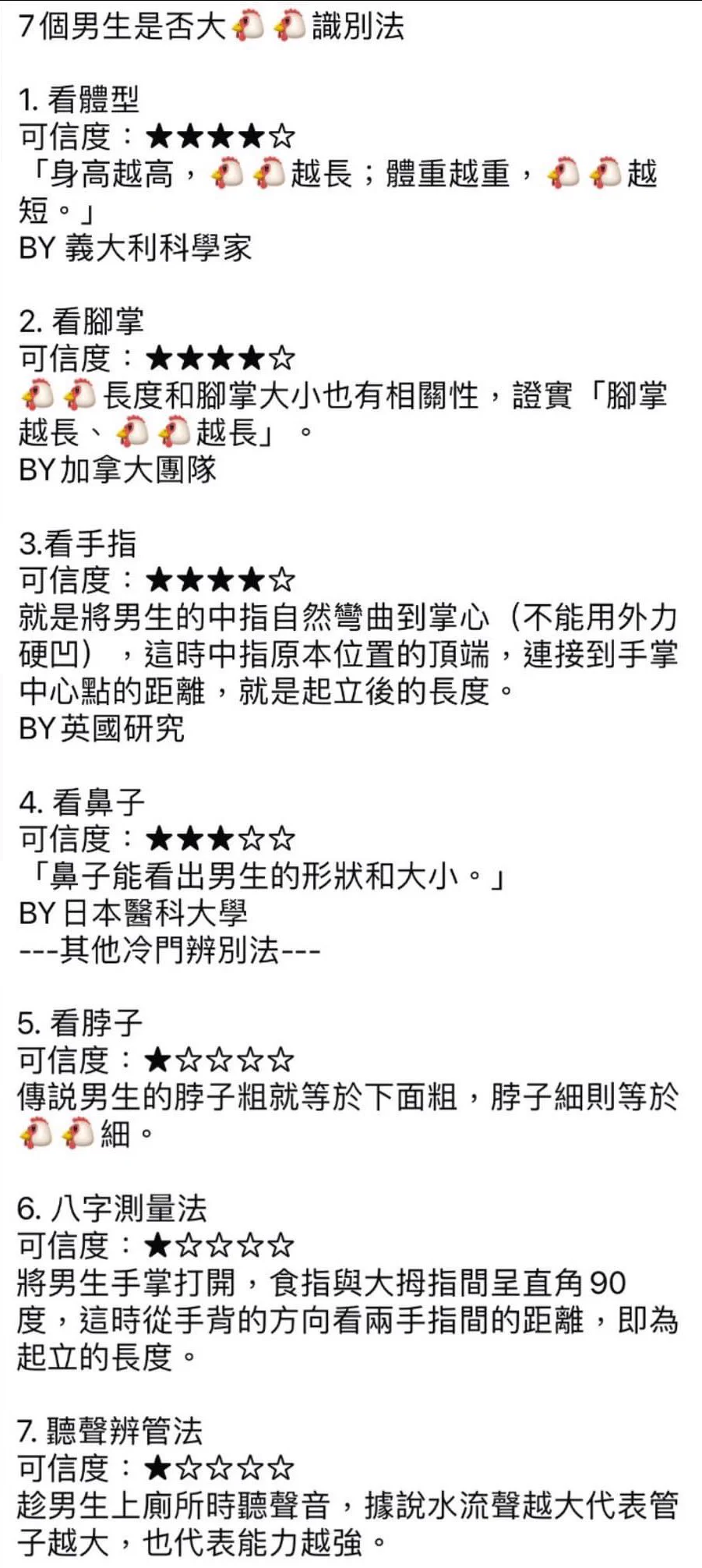 蠻好笑的識別法😆第一點男生不高的也有🐣🐣大大的呀所以身高沒有關係第四點 因為鼻子大🐣就會大嗎❌❌❌#好像看過很多一樣（誤） https://t.co/RlweuGk3a1