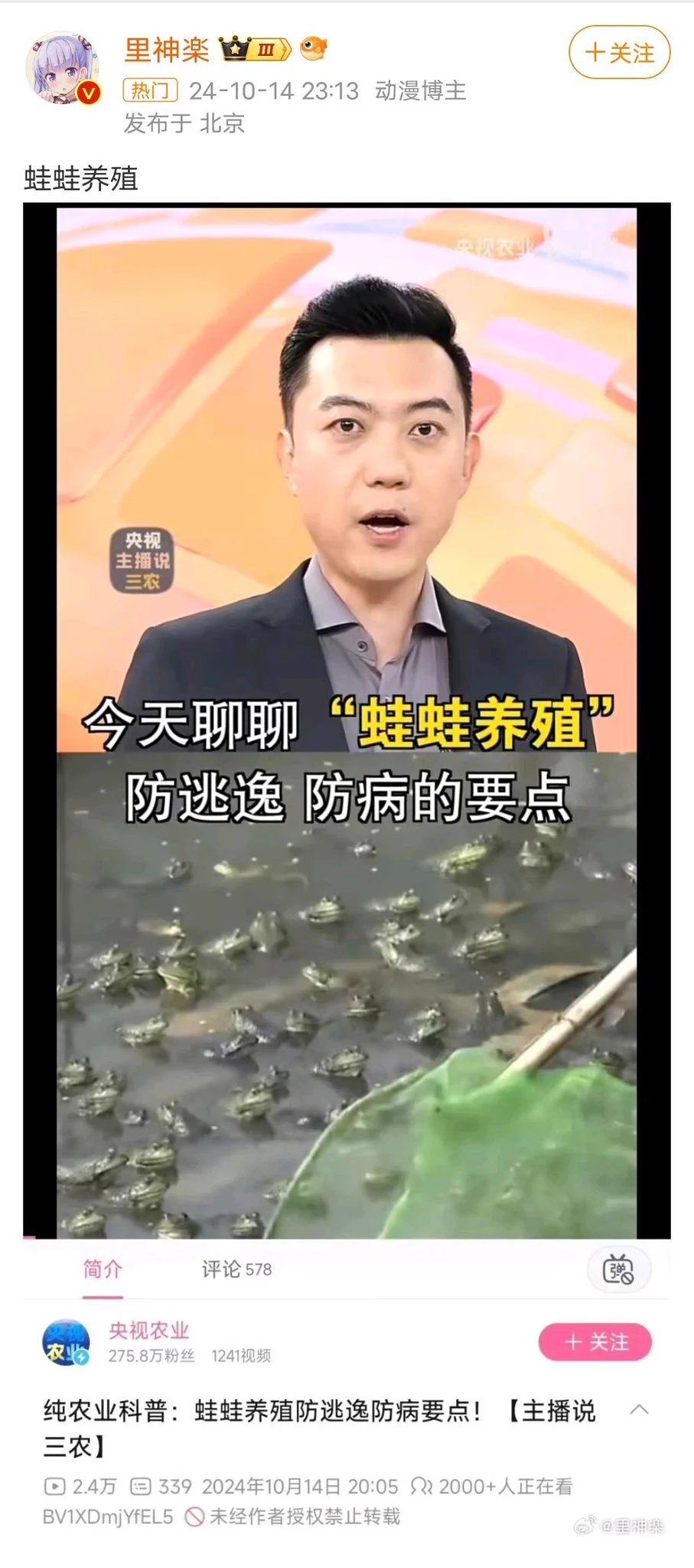 央视开始“扎小人”了，出了一期叫《蛙蛙养殖防逃逸防病》的节目，引发粉红集体叫好。 https://t.co/P41wMlDOYQ