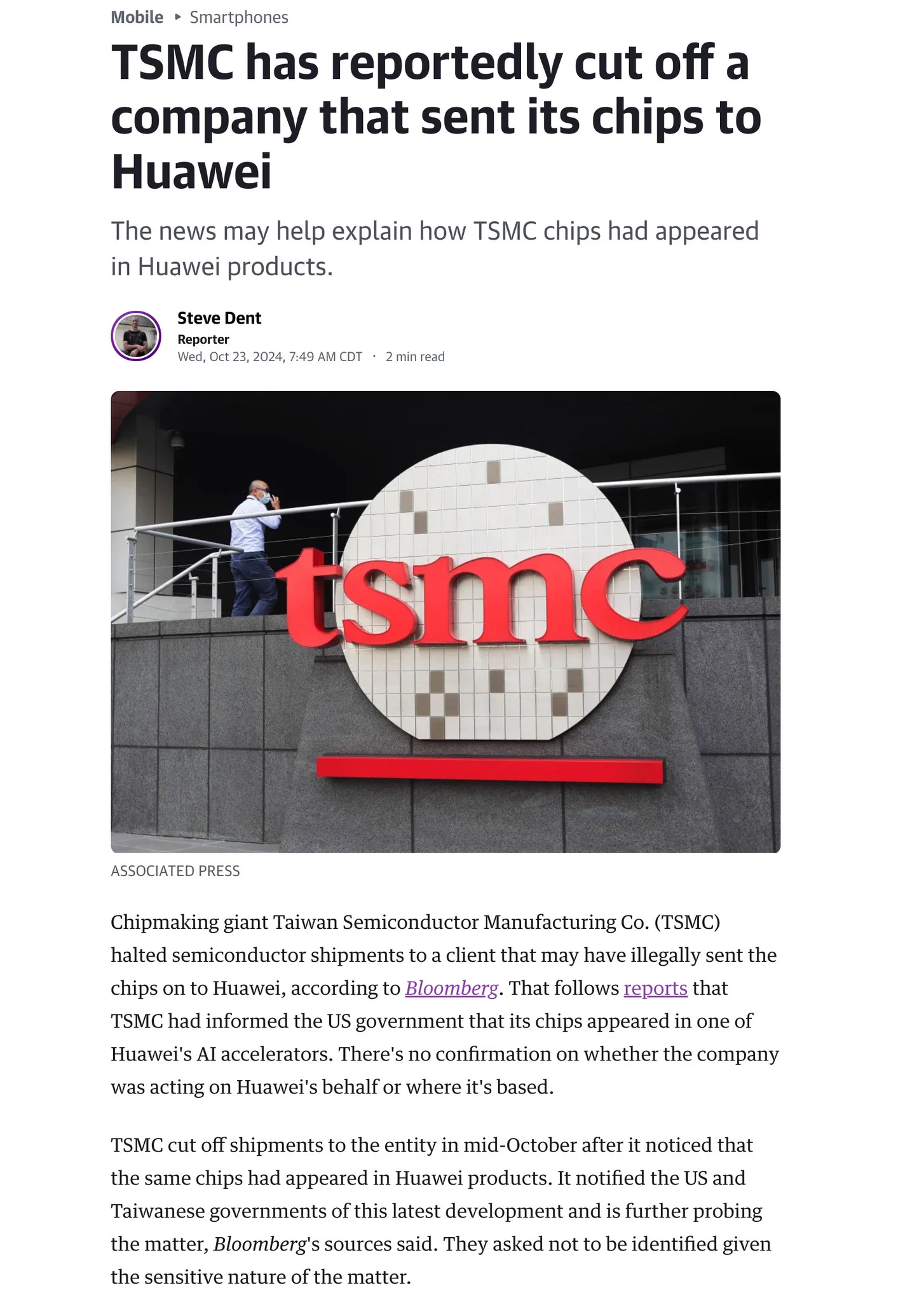 台积电给华为代工Ascend 910B芯片后续：在TechInsights曝光台积电为华为代工后，台积电自己内部调查，发现了华为使用一家皮包公司，向台积电下单了Ascend 910B的代工订单，美国商务部也开始对台积电进行调查。于是台积电刚刚停止对这家公司代工。华为这回是纯纯王八蛋，把台积电顺手都给坑了。 https://t.co/NFk5ABvkTi