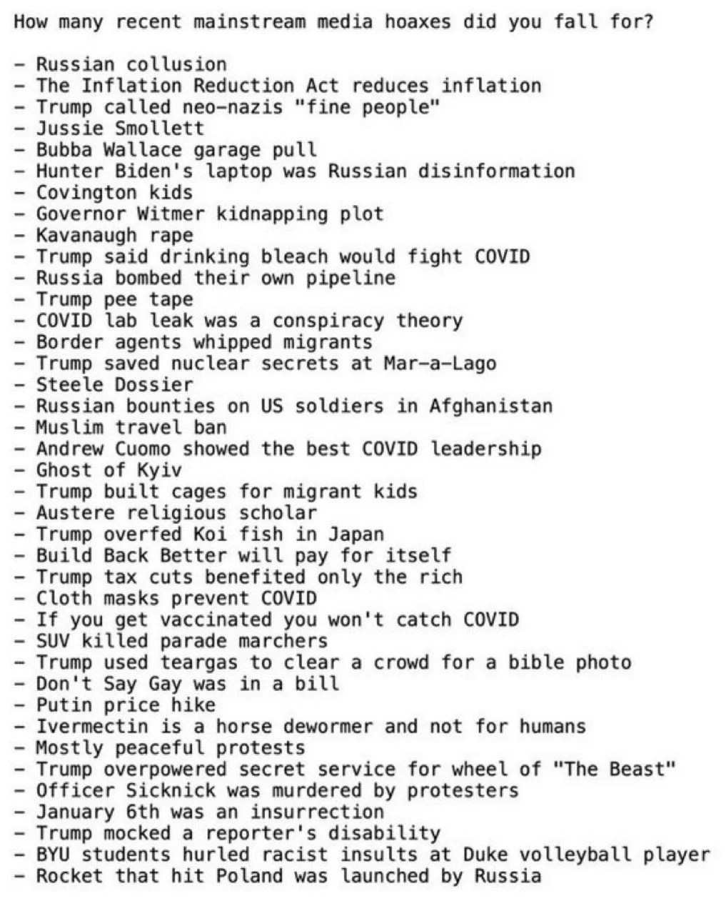 How many of these legacy media lies did you fall for…? https://t.co/lm1TNcBpO3