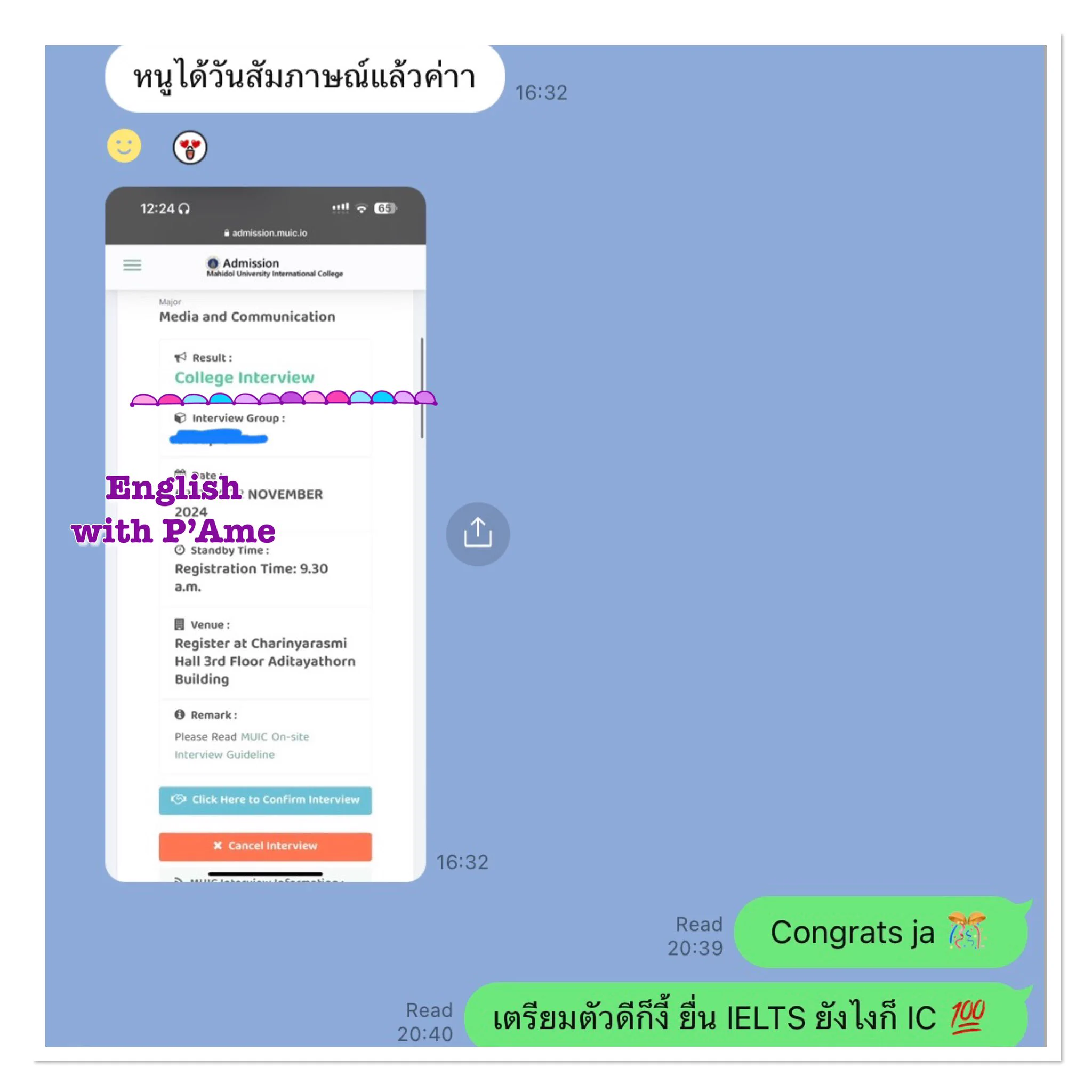 muic/portfolio รอบ Jan ใคร IELTS ยังไม่ถึง 6.5 ทักด่วนค่ะ พี่ติวให้ทริครัวๆ TOEFL/essay พี่ก็รับ ถาม รลอ.จองคอร์ส line: ame_coaching #dek67 #dek68 #ติวmuic #สอบmuic #TCAS68 #ติวไอเอล #แพทย์มหิดล #สอบielts #ติวโทเฟล #สอบโทเฟล #bbacu #ebacu #muic #bbatu #เรียนต่อต่างประเทศ https://t.co/3rgoDOjvOB