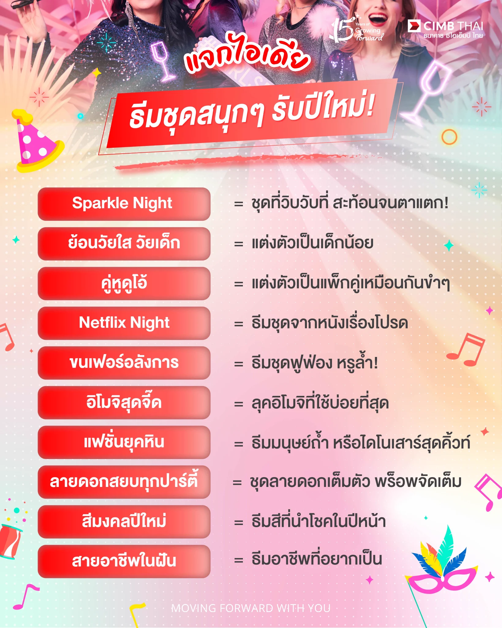 ปีใหม่นี้..ต้องสนุกให้สุด! 🎉ถ้าใครยังคิดไม่ออกว่าจะแต่งตัวธีมไหน มีไอเดียธีมสุดเจ๋งมาแจกให้เลือกแล้วหลับตาจิ้มแล้วแต่งตามกันได้เลย รับรองทั้งสนุก และปังตลอดคืน! 🥳✨#CIMBTHAI15Years #GrowingForward #CIMBTHAIBANK #ธนาคารซีไอเอ็มบีไทย #MOVINGFORWARDWITHYOU #Octoชวนคุย https://t.co/OvDUED5Hhm