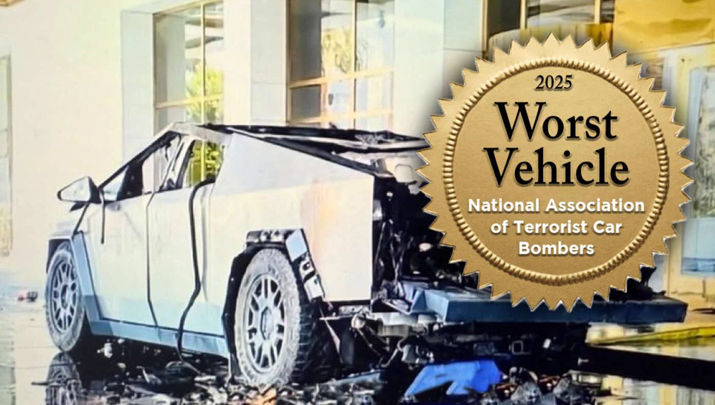 Tesla Cybertruck Voted 'Worst Vehicle' By National Association Of Terrorist Car Bombers https://t.co/Tir7Kf3ZWD https://t.co/y5e2xIOxN9