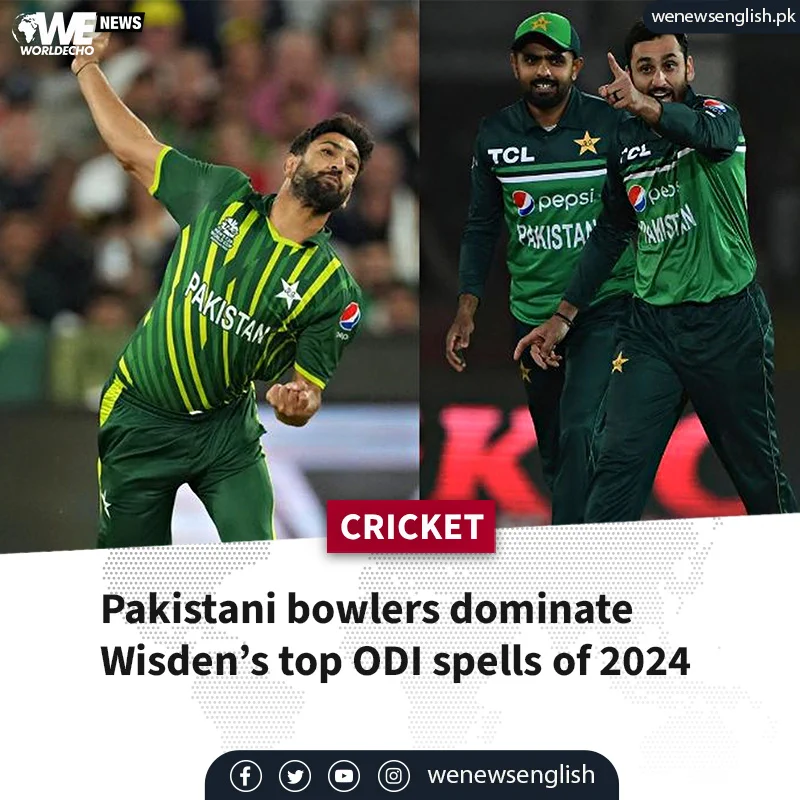🏏 Pakistani bowlers dominate Wisden’s top ODI spells of 2024Haris Rauf and Salman Ali Agha are among the top 10Wisden’s Top 10 ODI bowling spells in 2024:https://t.co/hPtKxQS8zq https://t.co/chqwAGhmiL