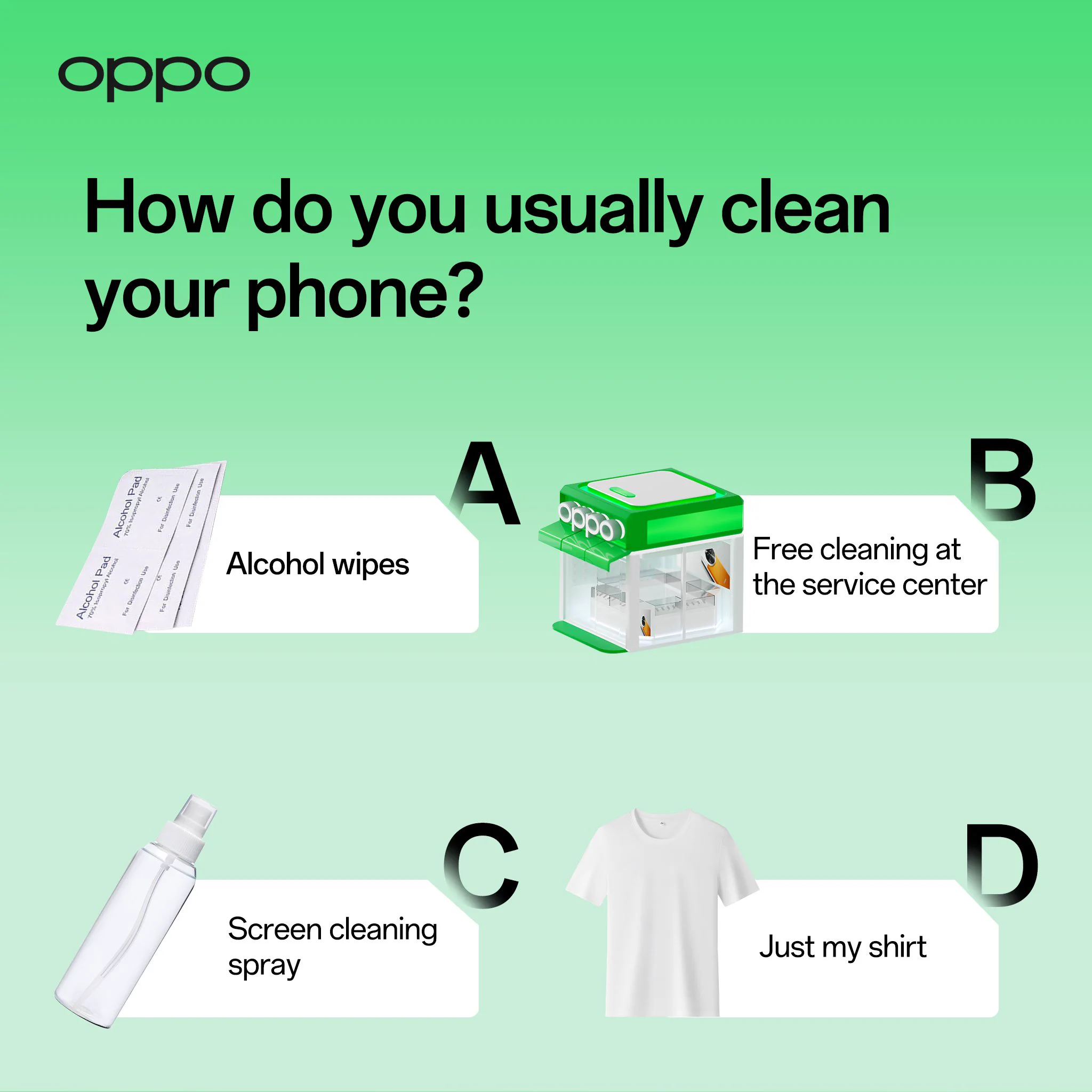 🤔 Ollie cares about your phone—How do you usually clean your phone?Do you prefer using alcohol wipes, screen cleaning spray, or even just your shirt?Did you know that you can get free cleaning and screen protector at our service center❗️Share your go-to cleaning method in the comments!👀 Let’s see how many users keep their phones sparkling like you! ✨#OPPO #OPPOSupport #SharewithOllie #OPPOUser #PhoneCleaning #Phonetips #UserStories #QA