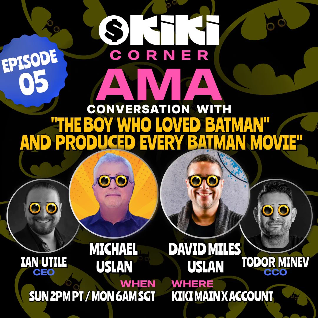 THE BAT signal has been lit for the next $KIKI Space on X 🦇We’ll have IP legends, @MichaelUslan (Originator &amp; Executive Producer of the Batman and Batman-related movie franchise) and @dmuslan! They just happen to own ALL OF THE FILM RIGHTS FOR BATMAN 👀When? Feb 2, 2PM PT https://t.co/x4hCk1cvnB