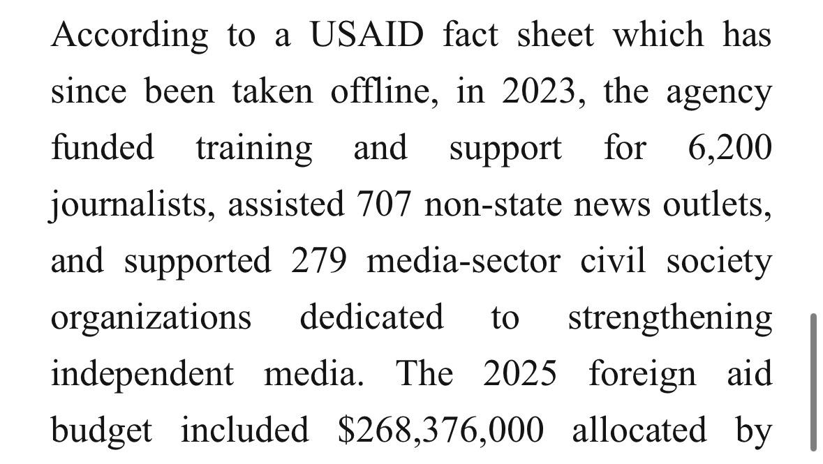USAID was funding over 6,200 journalists across 707 media outlets and 279 "media" NGOs, including nine out of ten media outlets in Ukraine.

https://t.co/tLUoBT2GfN

https://t.co/Siq2RJOXQf https://t.co/LyaUFuq3He