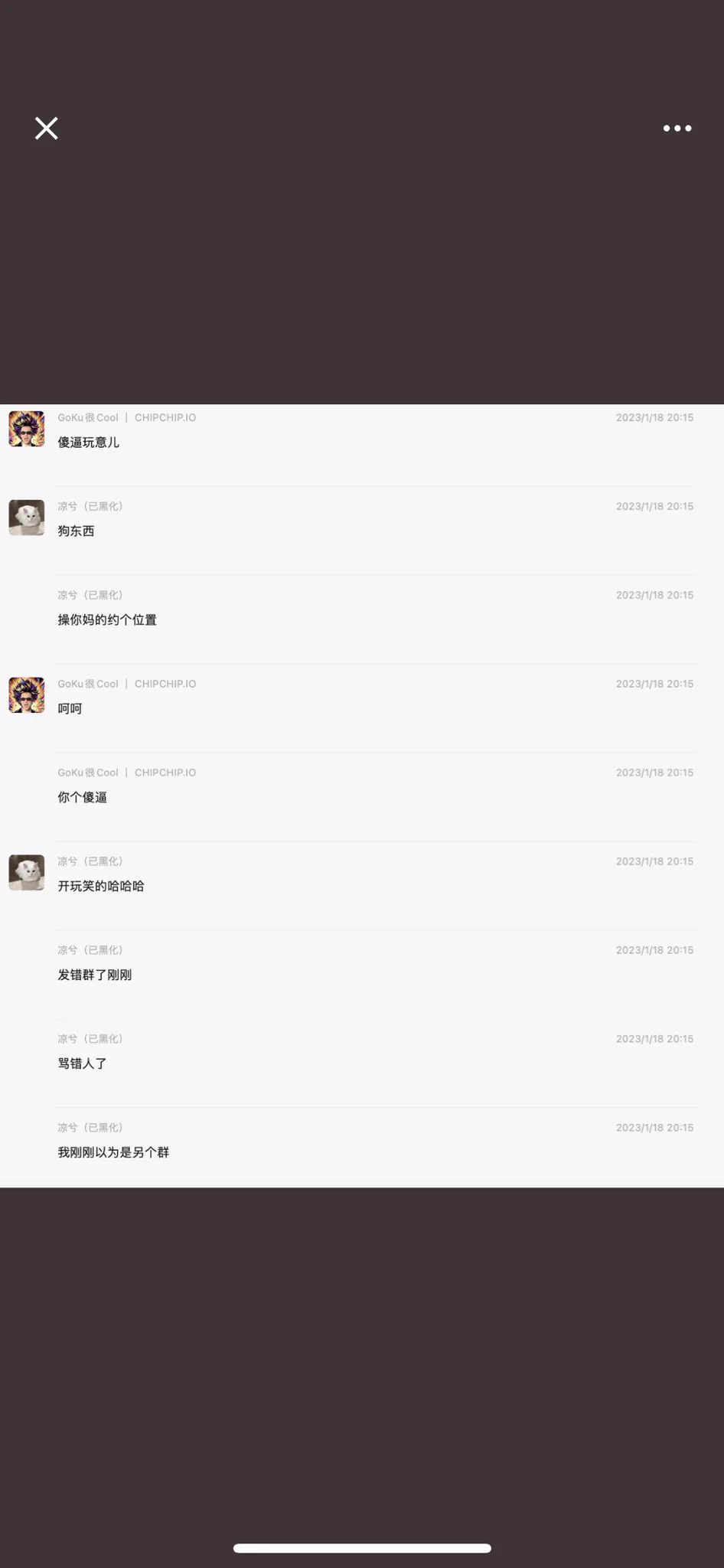 老子这一轮翻身了该报恩的报恩，该死妈的也一个也少不了，那个叫goku的我正式警告你，如果你敢出现在任何okx以及币安以及交易所的活动，只要我提前收到了消息，你最好别去，两年前你在群里无缘无故骂我，还跟我约架，你麻痹的我连死都不怕我还怕你约架？别在现实让我逮到你，23年我就是跟陈智超约架在网上闹太大，被警察寻衅滋事关了一个月，我从来就不怕什么毕竟我连死都不怕我现在长大了不会像20岁以前能么激进了，小孩才会现实约架这一套，我肯定不会跟你见面约架的，听说你割了不少人的钱？你的仇人可不少啊，你最好小心点，到时候收拾你的人可不是我
