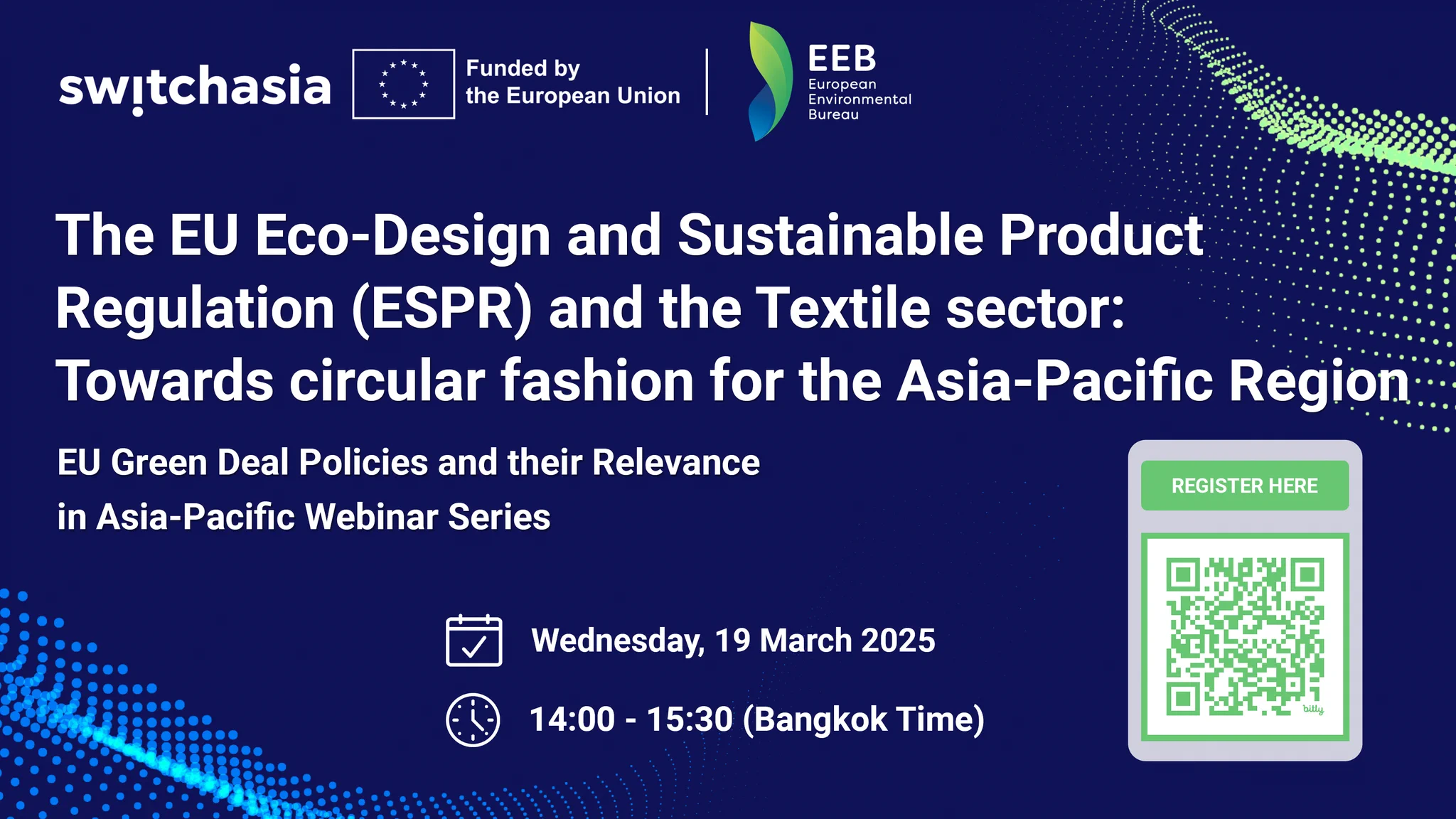 🇪🇺@switchasia and @Green_Europe are convening the fourth webinar in this series on: “The EU Eco-Design and Sustainable Product Regulation (ESPR) and the Textile sector: Towards circular fashion for the Asia-Pacific Region”. 🗓️ 19 March 2025 ⌚️ 14:00-15:30 (Bangkok Time) 👉 https://t.co/ANpfQBURVZ @EU_Partnerships @EU_Commission @EU_ENV @EUinCambodia @uni_eropa @euinlaos @EUinMalaysia @EUinMongolia @EUinthePH @EUinThailand @EUDelegationVN @EUASEAN @EUinBangladesh @EU_in_India @EU_Maldives @EUinNepal @EUPakistan @EUinKazakhstan @EUinKyrgyzstan @EUinTajikistan @EU_Tashkent @EUPasifika @Rangaslk