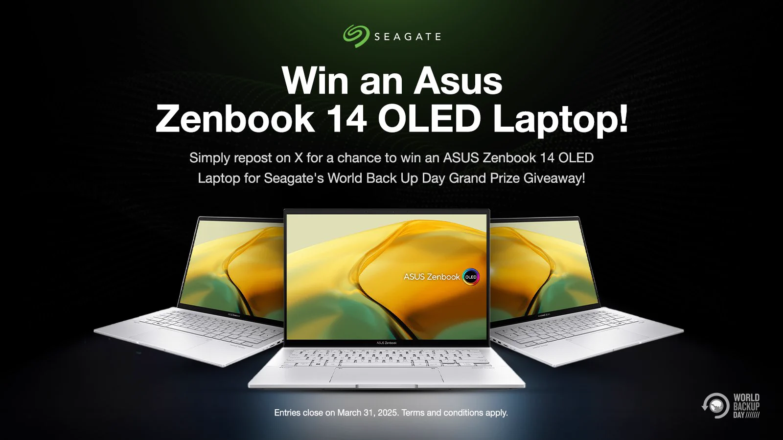 ❗Last giveaway for @WorldBackupDay❗Experience top-tier efficiency and security—win the ASUS Zenbook 14 OLED! You know how: repost and follow us to win. Winners announced next week. Only available in Asia Pacific. T&amp;Cs apply: https://t.co/b6V2RMRPk8#SeagateGaming #Giveaway https://t.co/8voRdw6k7S