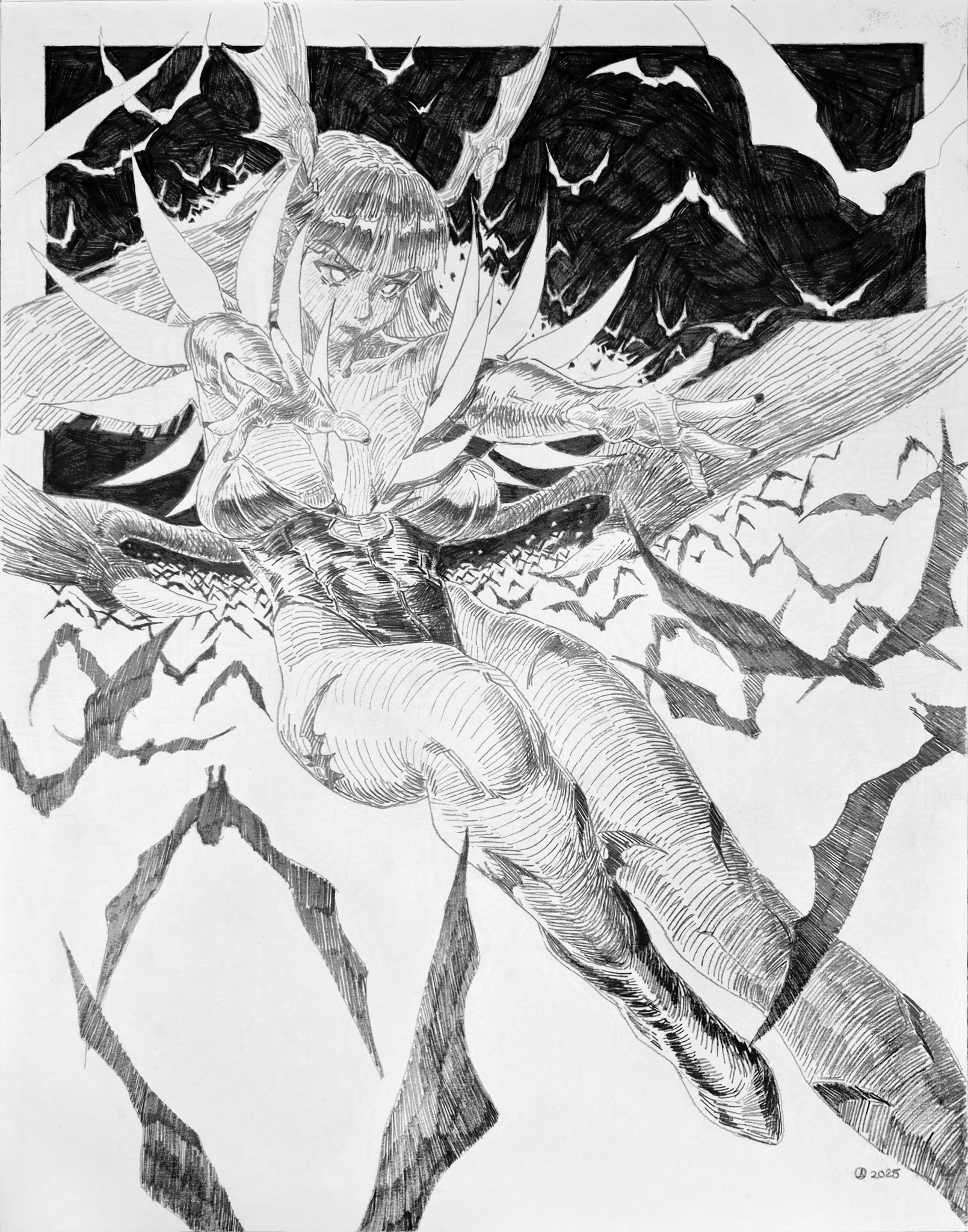Morrigan in pencil https://t.co/2GArpcflEb