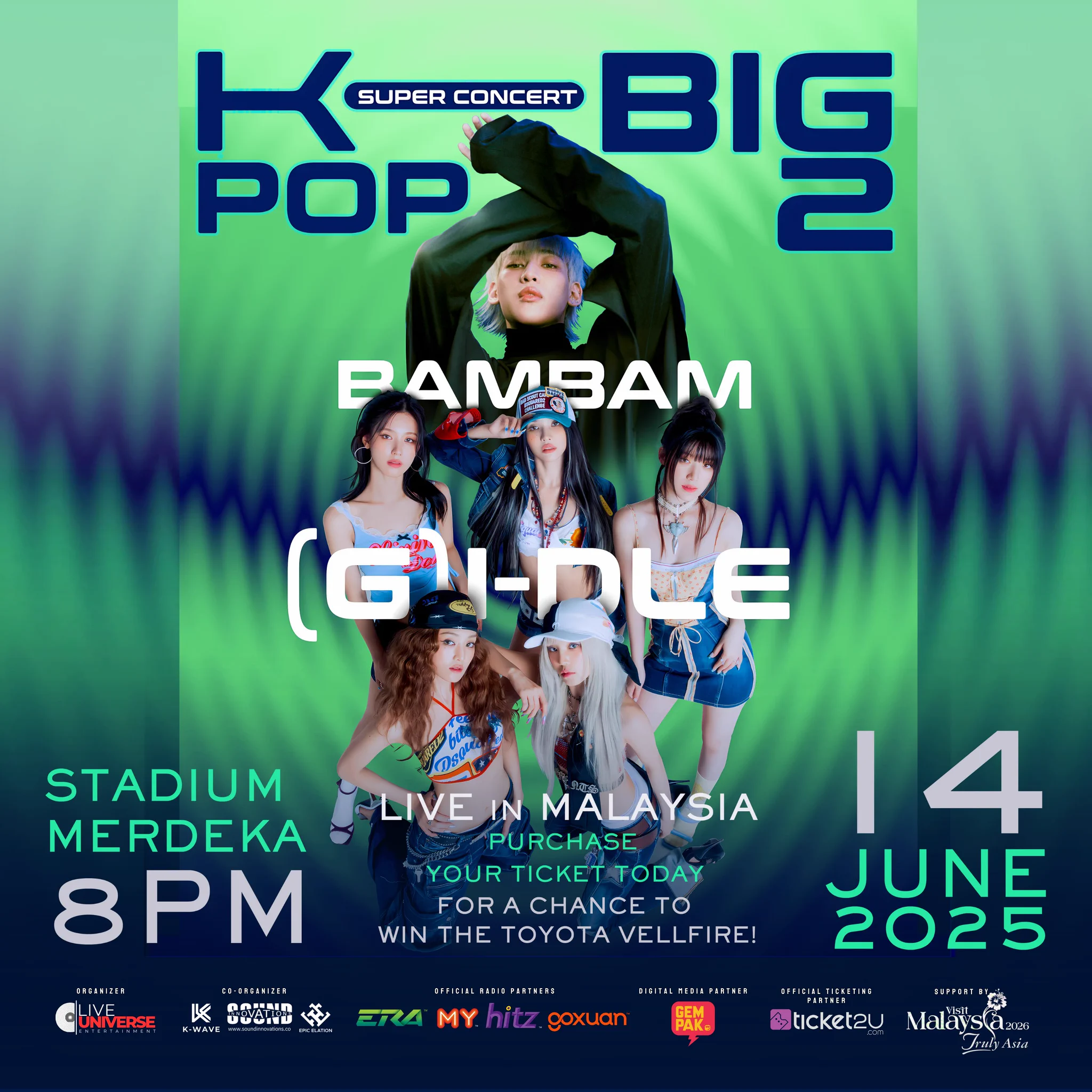 Catch (G)I-DLE & BAMBAM LIVE at the KPOP BIG 2 SUPER CONCERT happening at Stadium Merdeka - 14th June 2025! You don’t wanna miss this epic night of K-pop madness! 🎟 EARLY BIRD PROMO starting now till 30th April 2025! Grab your tickets at https://t.co/OllLCsxukM Tag your concert crew and let’s make memories #KpopBig2 #GIDLE #BamBam #LiveUniverse #StadiumMerdeka #Ticket2U #KpopConcert2025