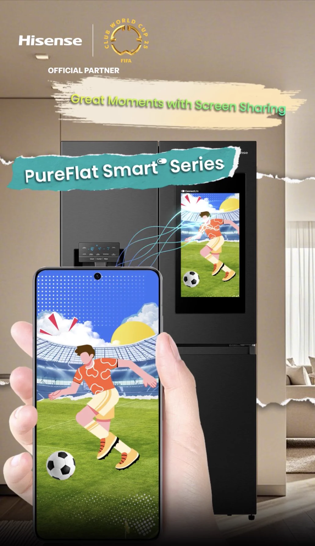 📲Keep the Game in View, Wherever You Are with Hisense! 🌟With Hisense’s 21” smart screen, you can seamlessly bring the excitement of the FIFA Club World Cup 2025™ into your kitchen. Connect your phone to the fridge’s screen and stay in the action, even while you're prepping snacks or refreshing drinks! 🍻#Hisense #OwnTheMoment #FIFACWC #TakeItToTheWorld #Tech #Quality #RiverPlate #UrawaReds #Monterrey #Internazionale #HisenseRefrigerator #PureFlatSmart #ConnectLife