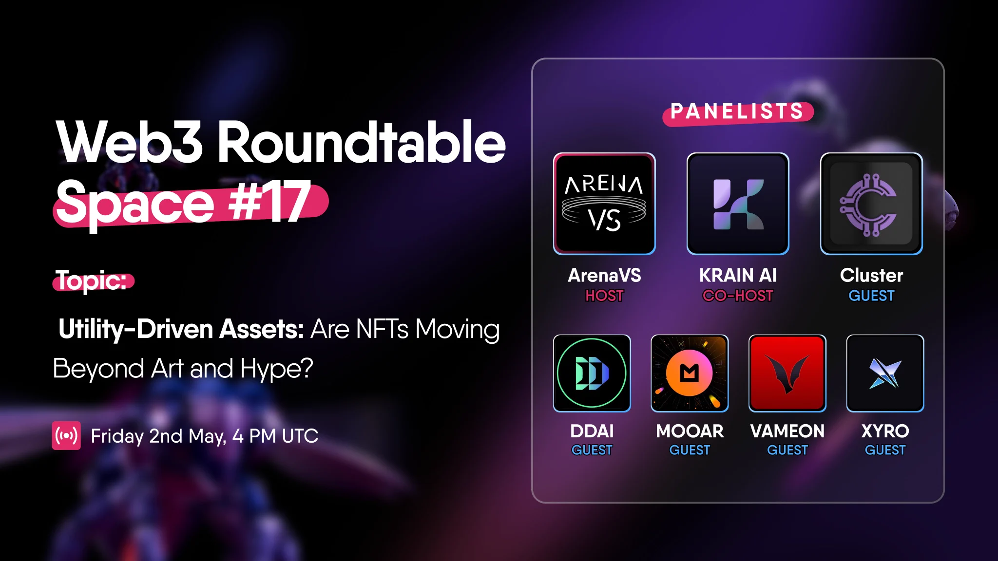 We’ve seen the art. We’ve lived through the hype. 🎨📈This week, we’re unpacking the rise of utility-driven assets. 🛠️Join us for a roundtable chat on where NFTs are headed. Don’t miss this one. 🔥🔔 https://t.co/YYxXmSWWfz🎙️ Guests:@krain_ai (Co-Host)@ClusterProtocol@DDAI_Network@mooarofficial@vameon69@xyro_io 🗓️ 2nd May, 4 PM UTC