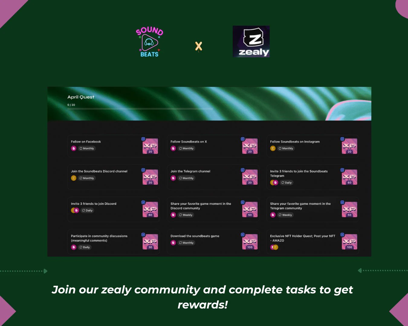 🚀 Join the fun. Secure your spot on the Soundbeats #Zealy Leaderboard🔥 It's all simple: Earn rewards by completing quests, engaging, securing your #NFTs, and referring friends!🏆Jump in now!🔗 https://t.co/ln4I9bRIIt#Web3 #Giveaways #play2earn https://t.co/tBXs5LHh9R