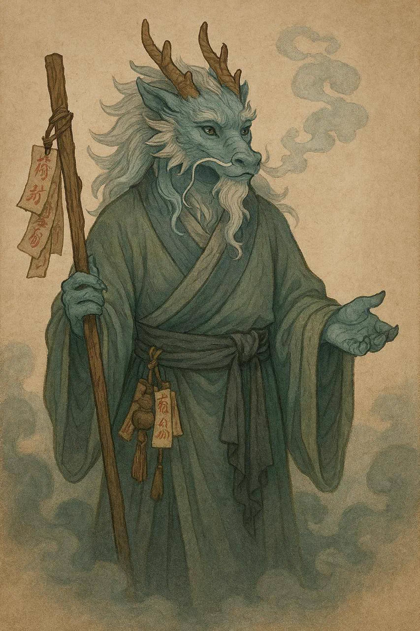 The apprentice found Ryōzu seated at the edge of a broken hill, where the sky hung torn like an old banner. The dragon-headed sage was silent, his robes gathering the mist like forgotten prayers.The apprentice knelt, heart heavy with questions too large for words... https://t.co/TsIqXAJR26