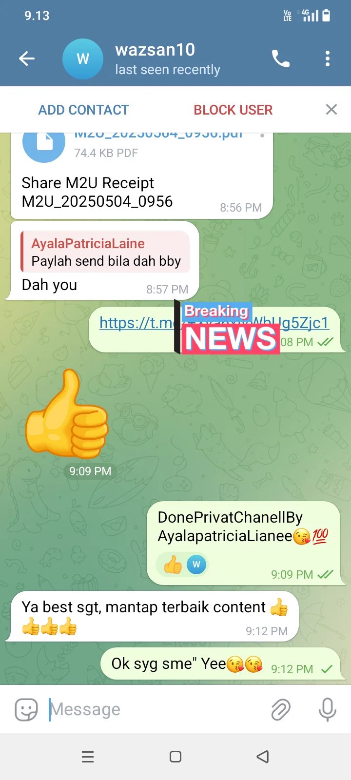 Testi Private Chanel lgi Yee u yng NK join grup Roger je kt tele Yee ramaipun hehehh😋😘 https://t.co/6YUGExcJBe