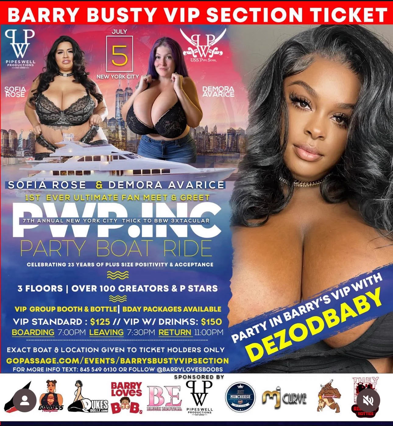 🗽NYC LIMITED TICKETS AVAILABLE! 🛥️the Barry Loves Boobs VIP Section aboard the 7th Annual Thick-BBW StripTacular &amp; Ultimate Fan Meet n Greet on July 5, 2025, in NYC!Join Barry's Busty VIP SectionGet your ticket NOW: https://t.co/95oDE5wBAe https://t.co/bXphCmnnAB