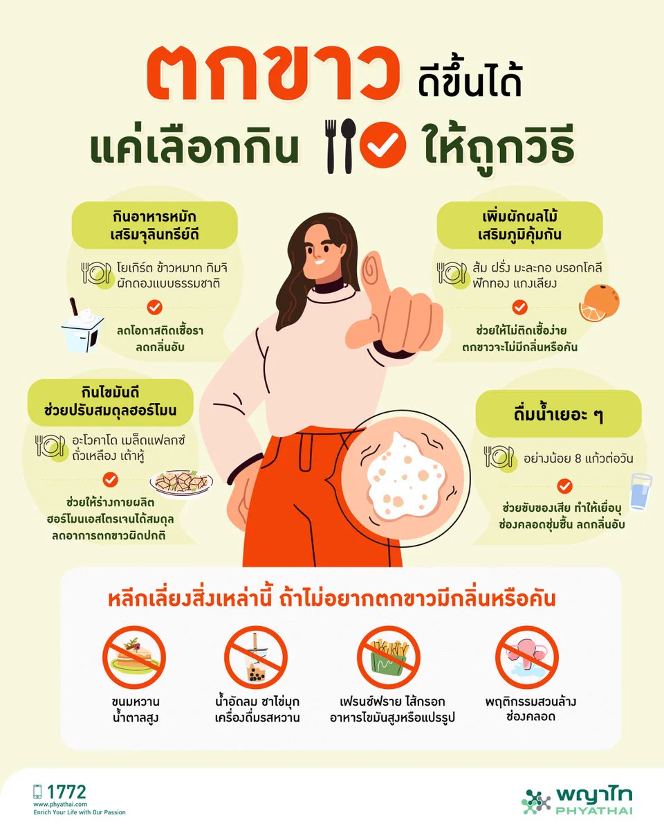 #ตกขาว ไม่ใช่ศัตรู แต่เป็นสัญญาณจากร่างกายการมีตกขาวไม่ใช่เรื่องผิดปกติ แต่ถ้ากลิ่น สี หรือปริมาณเปลี่ยนไป อาจเป็นสัญญาณของความไม่สมดุลในร่างกาย โดยเฉพาะ “ช่องคลอด” ซึ่งเป็นพื้นที่ที่ต้องการความสมดุลระหว่างความชื้น ความเป็นกรด และจุลินทรีย์ที่ดี.สามารถสอบถามเพิ่มเติมได้ที่📞 Call center 1772📱@LINE : @phyathaihospital.#PhyathaiHospital #ตรวจสุขภาพ #โรงพยาบาลพญาไท