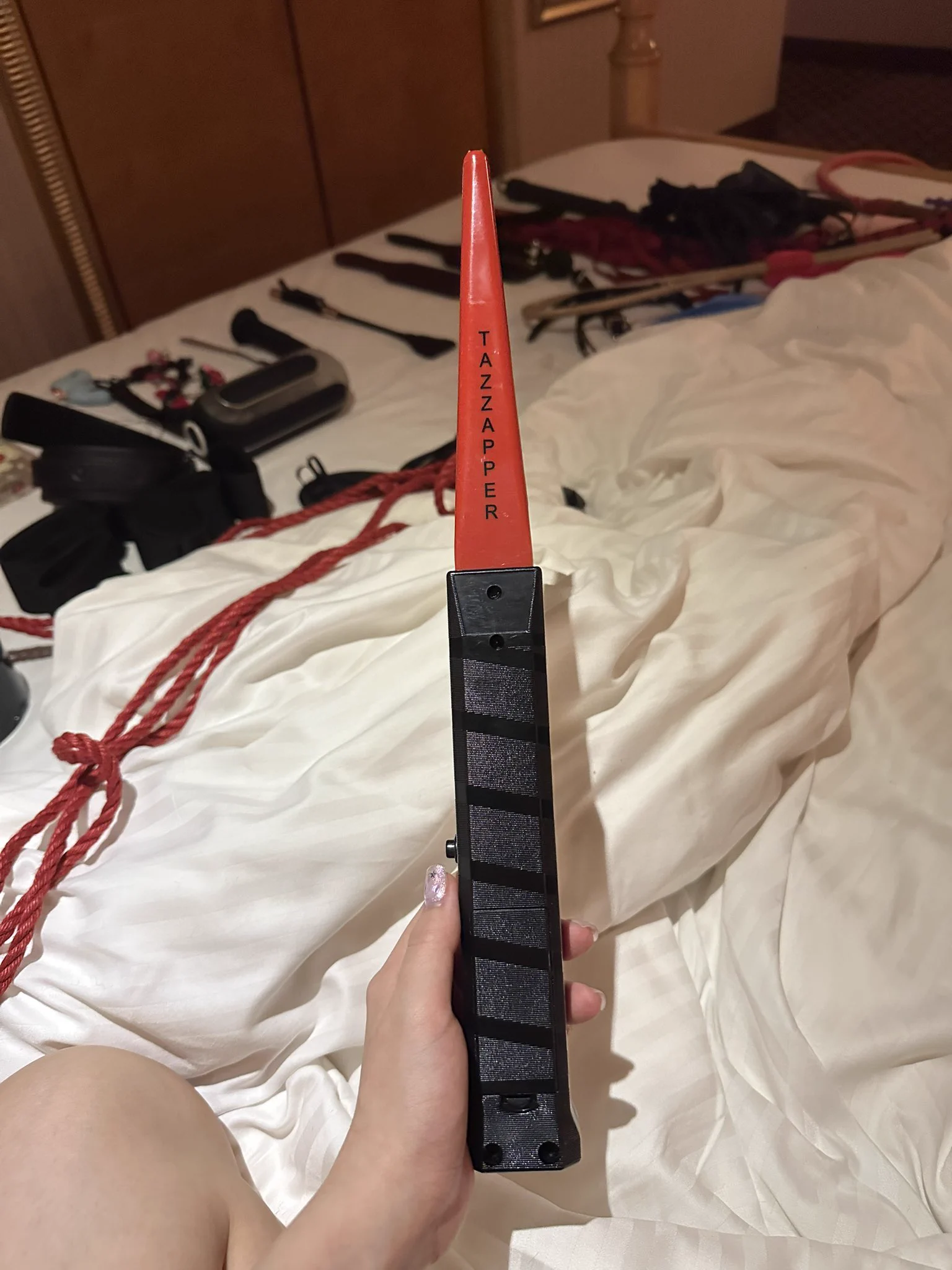 之前從客人那邊獲得的電鞭至今我還不敢用在自己身上過🤣（其他項目都是我自己也有玩過的）不知道喜歡電鞭的人多嗎？有陣子低週波蠻流行的我簡稱皮卡丘系調教⚡️ https://t.co/Fm8woQOIw7