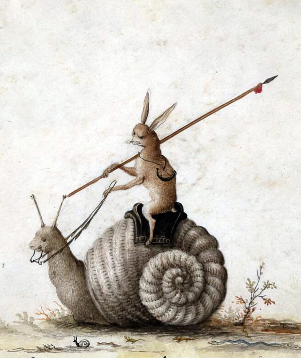 Illustration of a rabbit riding a snail, from an Armorial manuscript, created in the Netherlands, c. 1650. Collection: Biblioteca Apostolica Vaticana, Chig.G.IV.113, fol. 120v. https://t.co/PV6FJ389Zl