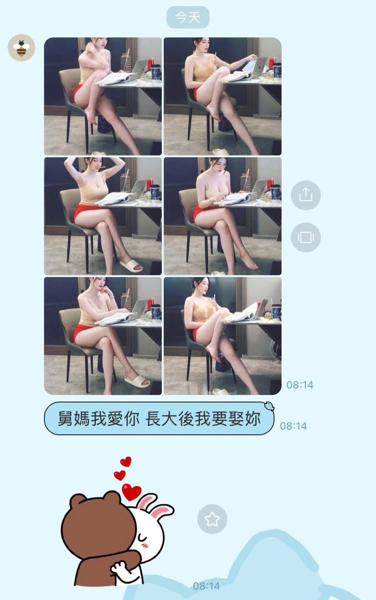 一個很可愛的外甥傳了一堆我過年在老家整理公司文件的照片給我
外甥現在才8歲
他一直跟大家說長大後要娶我😅
都不曉得他竟然拍我這麼多張照片
那時候我一直以為他們在打電動!
然後外甥一直盧我
我就回外甥說
那你要乖乖地好好讀書孝順你爸媽
舅媽就答應你
外甥就撒嬌的說好~~
要是他有天發現舅媽是不能娶的女人
他會不會很傷心阿🥹🥹