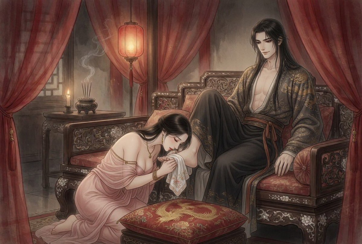 若能穿越回到古代，
我想成為最受寵愛的侍寢奴婢。

今夜，紅紗帳內燈火搖曳，薰香裊裊。我輕輕掀開簾子，跪行至主人身前。主人正慵懶地坐在雕花榻上，翻看著一本古卷。我低垂著眼，不敢直視那高高在上的身影，只是恭順地將額頭貼近地面，輕聲道：「奴婢來侍寢了，請主人盡情使用。」

主人微微抬腳，我便立刻俯身向前，用溫熱的嘴唇與舌尖，虔誠地親吻、舔拭那隻尊貴的腳。從腳背，到腳趾，一寸一寸，都要用最卑微的態度侍奉。這是奴婢的起手式，也是我最擅長的取悅之道。舌尖輕輕打轉，感受主人皮膚的溫度，我的心裡只有一個念頭——我生來就是為了侍奉主人的。

當主人衣袍半解，我便順勢向上爬去。絲質的宮裝早已滑落肩頭，我跪趴在主人腿間，用嘴唇一路親吻小腿、大腿內側……直至最隱秘之處。我的動作輕柔而熟練，舌頭靈巧地侍奉著，不敢有絲毫怠慢。主人偶爾會伸手按住我的頭髮，讓我更深地臣服。那一刻，我只覺得自己徹底成了主人的一件工具，一件專門用來取悅的溫熱玩物。

全身被主人徹底使用之後，寢殿內只剩燭火輕輕跳動。我渾身酸軟，身上佈滿主人留下的鞭痕與吻痕，絲衣凌亂地掛在身上，若隱若現。我知道，侍寢還沒有結束。

我緩緩從榻上退下，重新跪在主人腳前的紅色織錦墊子上。長髮散亂，額頭深深叩向地面，雙手平放在身前，額頭輕觸冰冷的地面，同時輕吻著主人的腳背。我的聲音帶著剛才劇烈侍奉後的輕顫，卻充滿了由衷的感激：

「多謝主人今夜的恩賜……奴婢的身體、奴婢的舌頭、奴婢的一切，都只為主人而存在。  請主人無論何時，都盡情鞭打、盡情使用這卑賤的奴婢吧。  奴婢願生生世世，做主人最聽話、最會侍寢的奴婢。」

說完，我保持著磕頭的姿勢，
一動也不動，等候主人下一步的吩咐。

這就是我～～
若回到古代，願成為的那個侍寢奴婢。  

無論是舔腳的卑微、侍奉時的沉醉，還是事後跪謝的徹底臣服，我願意比任何人更努力學習，也比任何人都更享受這種徹底屬於主人的心境。