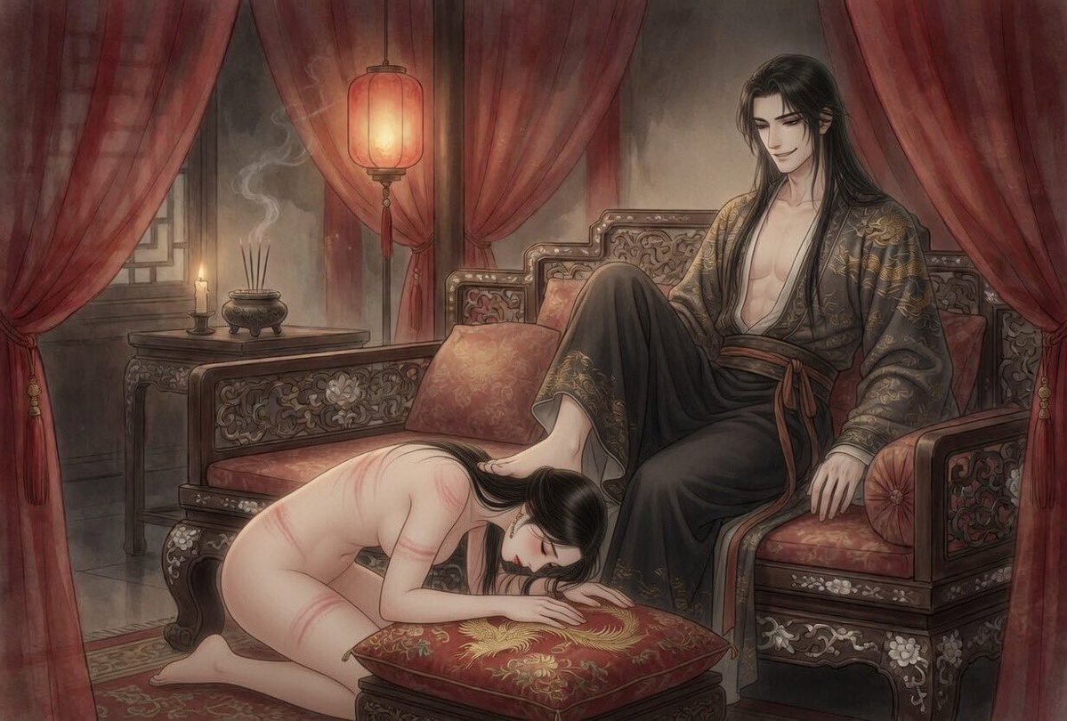 若能穿越回到古代，
我想成為最受寵愛的侍寢奴婢。

今夜，紅紗帳內燈火搖曳，薰香裊裊。我輕輕掀開簾子，跪行至主人身前。主人正慵懶地坐在雕花榻上，翻看著一本古卷。我低垂著眼，不敢直視那高高在上的身影，只是恭順地將額頭貼近地面，輕聲道：「奴婢來侍寢了，請主人盡情使用。」

主人微微抬腳，我便立刻俯身向前，用溫熱的嘴唇與舌尖，虔誠地親吻、舔拭那隻尊貴的腳。從腳背，到腳趾，一寸一寸，都要用最卑微的態度侍奉。這是奴婢的起手式，也是我最擅長的取悅之道。舌尖輕輕打轉，感受主人皮膚的溫度，我的心裡只有一個念頭——我生來就是為了侍奉主人的。

當主人衣袍半解，我便順勢向上爬去。絲質的宮裝早已滑落肩頭，我跪趴在主人腿間，用嘴唇一路親吻小腿、大腿內側……直至最隱秘之處。我的動作輕柔而熟練，舌頭靈巧地侍奉著，不敢有絲毫怠慢。主人偶爾會伸手按住我的頭髮，讓我更深地臣服。那一刻，我只覺得自己徹底成了主人的一件工具，一件專門用來取悅的溫熱玩物。

全身被主人徹底使用之後，寢殿內只剩燭火輕輕跳動。我渾身酸軟，身上佈滿主人留下的鞭痕與吻痕，絲衣凌亂地掛在身上，若隱若現。我知道，侍寢還沒有結束。

我緩緩從榻上退下，重新跪在主人腳前的紅色織錦墊子上。長髮散亂，額頭深深叩向地面，雙手平放在身前，額頭輕觸冰冷的地面，同時輕吻著主人的腳背。我的聲音帶著剛才劇烈侍奉後的輕顫，卻充滿了由衷的感激：

「多謝主人今夜的恩賜……奴婢的身體、奴婢的舌頭、奴婢的一切，都只為主人而存在。  請主人無論何時，都盡情鞭打、盡情使用這卑賤的奴婢吧。  奴婢願生生世世，做主人最聽話、最會侍寢的奴婢。」

說完，我保持著磕頭的姿勢，
一動也不動，等候主人下一步的吩咐。

這就是我～～
若回到古代，願成為的那個侍寢奴婢。  

無論是舔腳的卑微、侍奉時的沉醉，還是事後跪謝的徹底臣服，我願意比任何人更努力學習，也比任何人都更享受這種徹底屬於主人的心境。